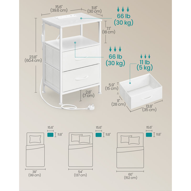 39.6 cm W Bedside Table, White