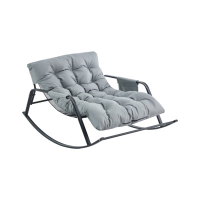 Reclining Boucle Rocking Chair With Thick Padded Cushion And Noise-reducing Bottom For Nursery Comfort Comfortable Grey Sling Mesh Back Steel Frame Poolside