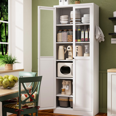 Armoire de rangement robuste en métal blanc de 183 cm de haut, étagères réglables, autoportante pour salle de bain ou garde-manger, finition formaldéhyde, montage en 5 étapes, portes magnétiques silencieuses, fixation murale.
