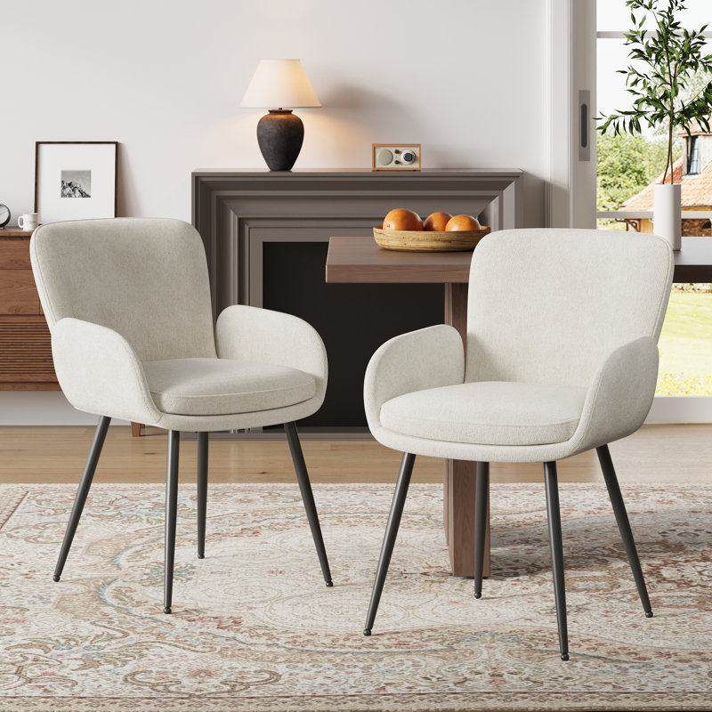 Upholstered Chenille Dining Chairs With Metal Legs (Set of 2), Beige Chenille