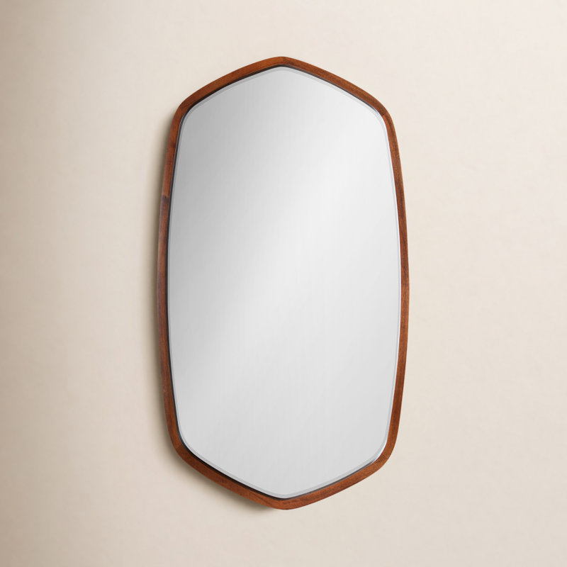 Glover Wood Hexagon Mirror, Walnut Brown, 36" x 20", Horizontal and Vertical