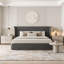 Cadre de lit capitonné de luxe à oreilles, haute tête de lit rembourrée, tissu chenille doux, cadre solide et robuste pour chambre à coucher, matelas non inclus-1040040905-1040040904