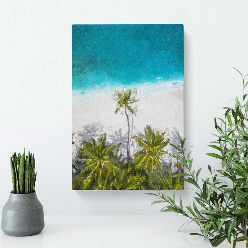 Palm Tree Beach In The Maldives - Wrapped Canvas Painting, 60cm H x 40cm W x 3cm D