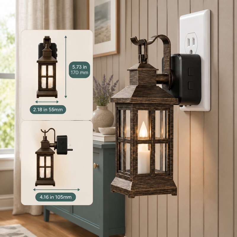 Conçue comme une lanterne à bougie en bronze, cette veilleuse vintage sans flamme crée un effet de scintillement, comprend un capteur de lumière et une intensité lumineuse réglable de 0 à 100 lumens pour les corridors et les salles de bains.