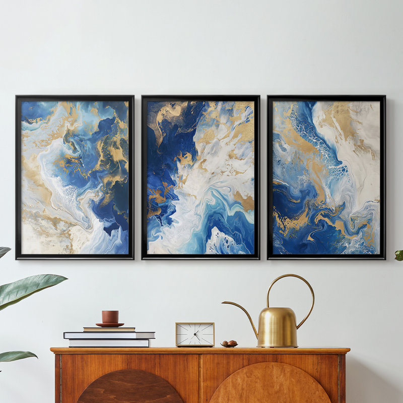 ABSTRACT Series CDXII - Toile tendue avec châssis sur mesure - 3 pièces, Noir, H 21 po x l 30 po