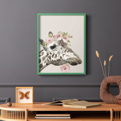 «Peek A Boo Giraffe II», reproduction encadrée - bois massif