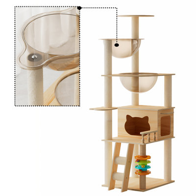 Arbre à chat d'intérieur en bois pour chat, tour d'activité multiniveaux
