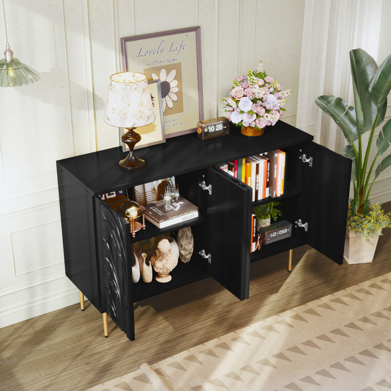Buffet 48 "avec motif de fleurs 3D, Noir, noir, noir, noir