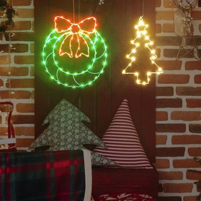 Christmas Trees and Wreath with Timer, 8 Modes Indoor USB String Lights, 120 Led Lights Battery Operated, Christmas Window Lights Decor for Door Wall Indoor/Outside