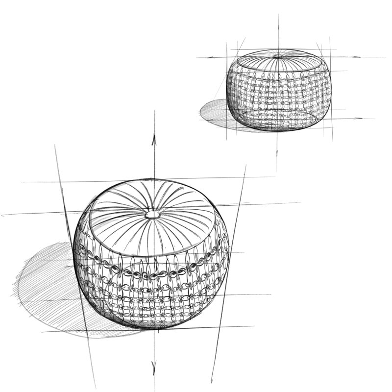 Cream Tufted Round Cotton Pouf with Velvet Upholstery