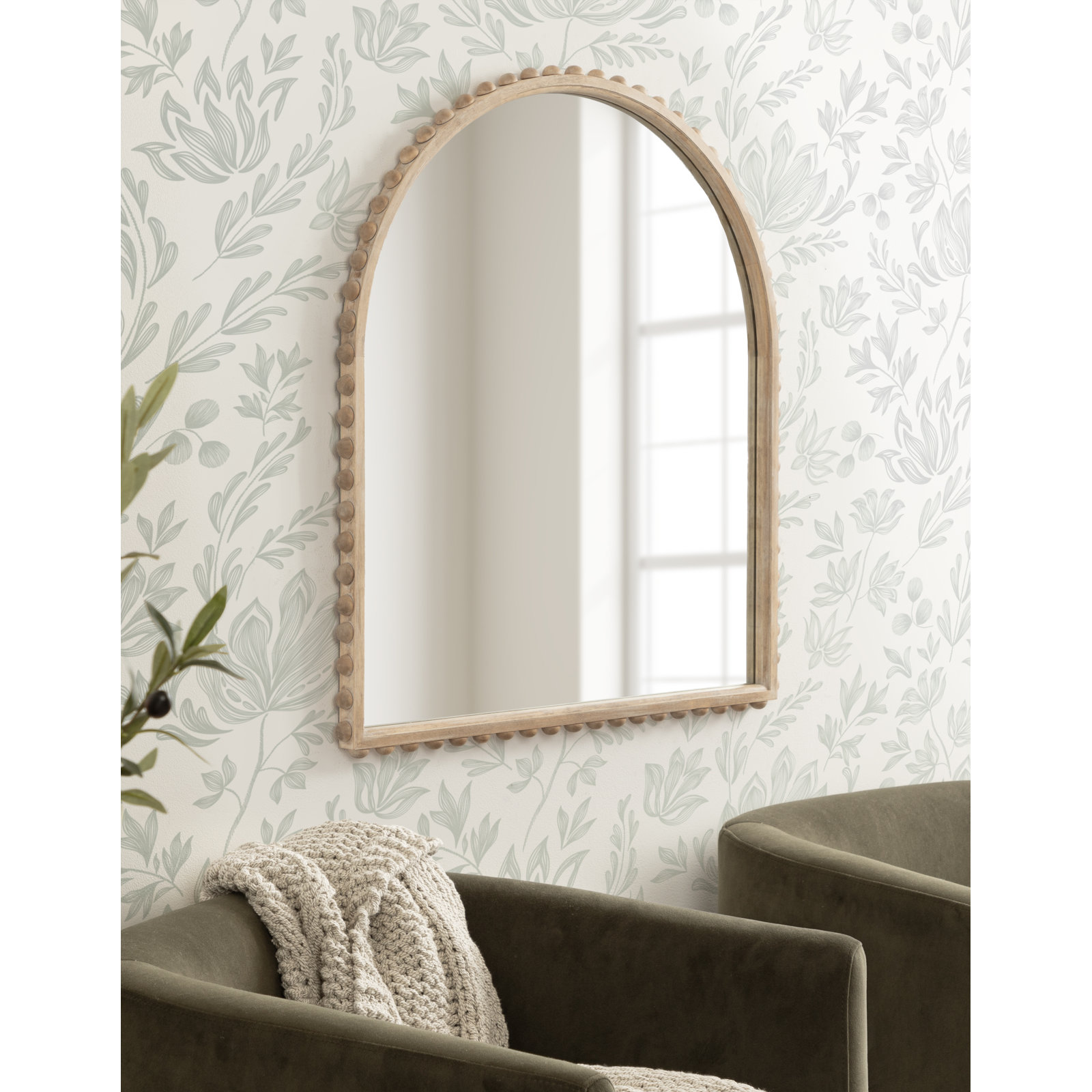 Beadbrook Wooden Beaded Arch Mirror, 32.01" x 27.99", Natural Wood
