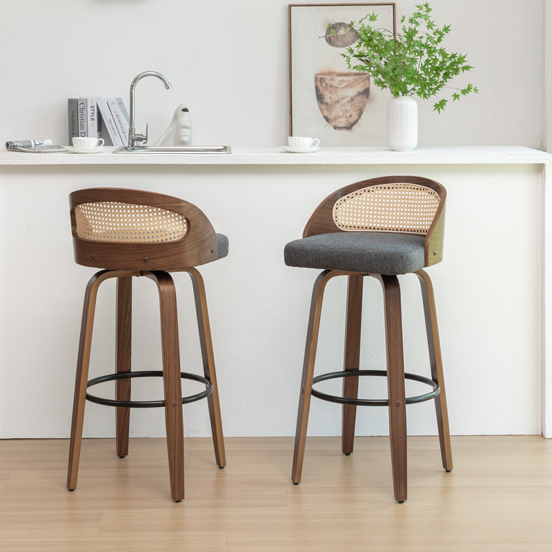 Tabourets pivotants en lin Leeana, Tabouret de bar (siège d'une hauteur de 30 po), Gris