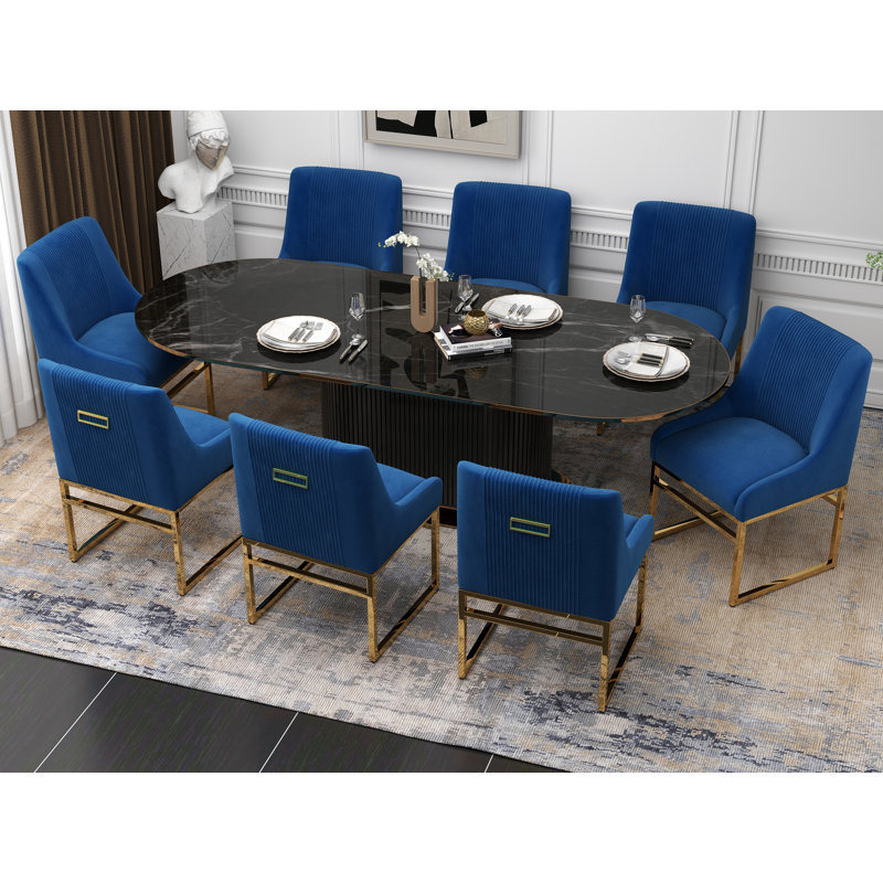 Chaise d'appoint en velours Baudel, Bleu marine, 8
