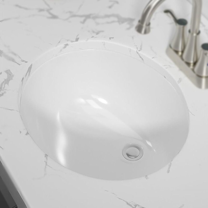 Lavabo de salle de bain ovale encastré de 48 x 41 cm (19 x 16 po) en porcelaine blanche moderne avec trop-plein