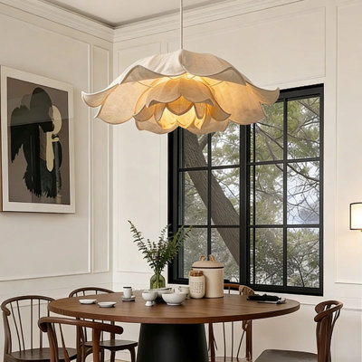 Luminaire suspendu en fer 31,6 po avec abat-jour en tissu double couche Lotus