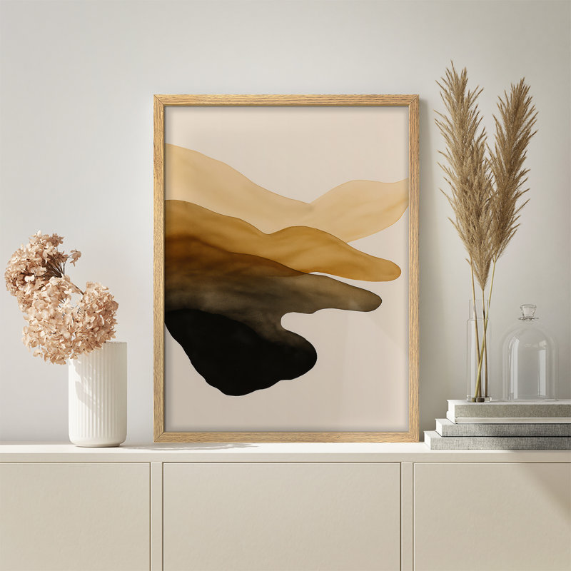 Reproduction d'art encadrée abstraite pour décoration intérieure moderne, H 14 po x l 11 po, Naturel