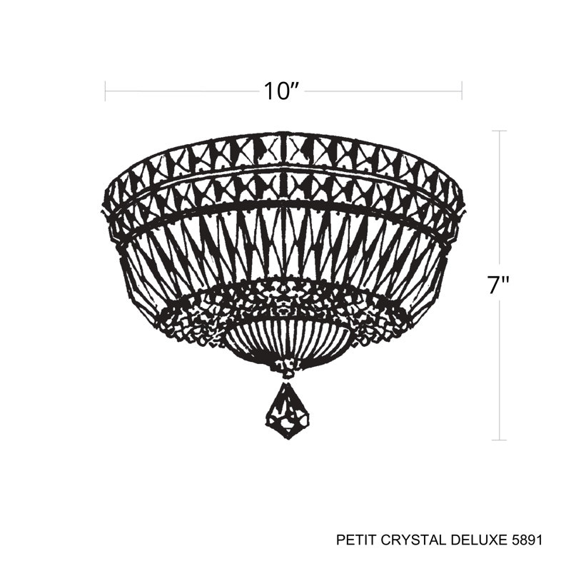 Petit Crystal Deluxe 4 Light 10in x 7in Flush Mount in Silver with Clear Radiance Crystals, Clear Optic, Polished Gold