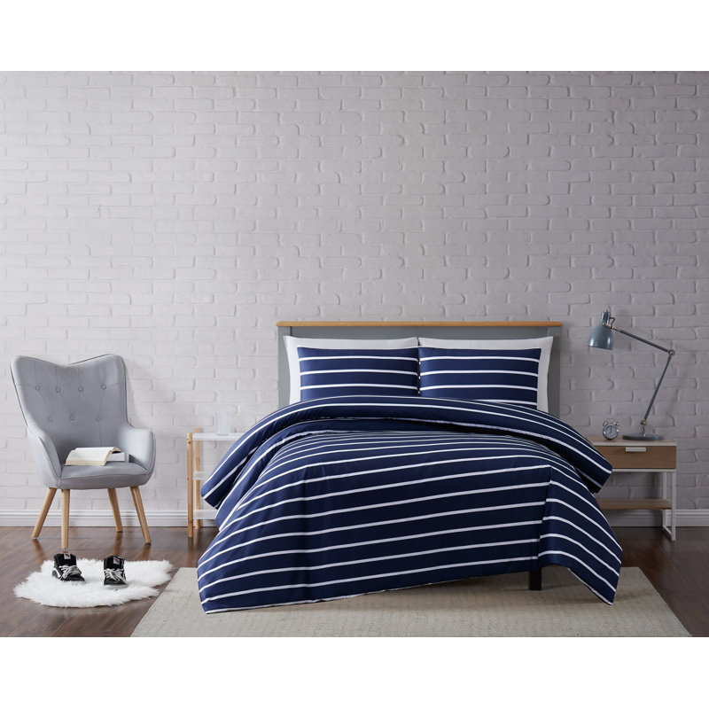 Ensemble de housse de couette Maddow Stripe, Bleu marine, Housse de couette grand + 2 taies décoratives