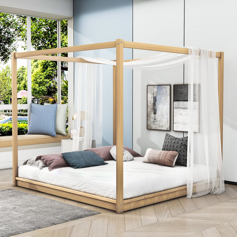 Plyler King Wood Canopy Platform Bed, Natural