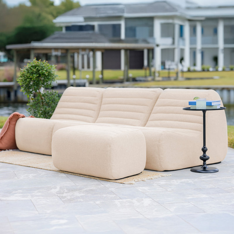 Big Joe Solvana Outdoor Patio Furniture Set, Performance Linen Weather-Resistant Fabric, 4 Piece Sectional, Sunlit Cream