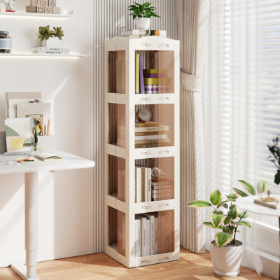 Bibliothèque pivotante à 4 niveaux, autoportante, 14,5 x 14 x 56 po, avec base pivotante et panneaux