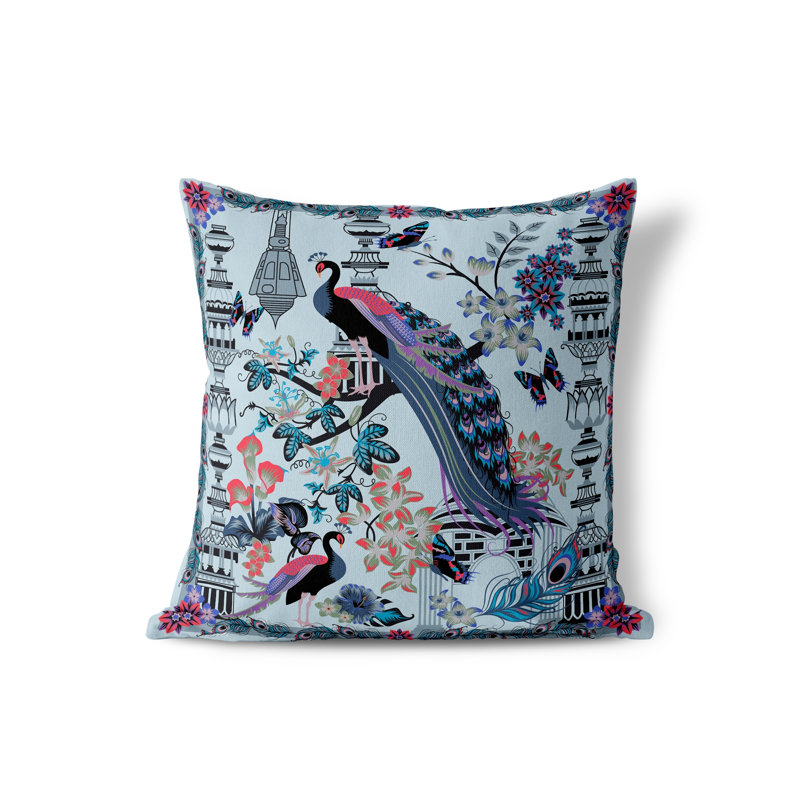 Housse de coussin intérieur / extérieur en polyester Peacock Paradise, 16 po x 16 po, Bleu clair