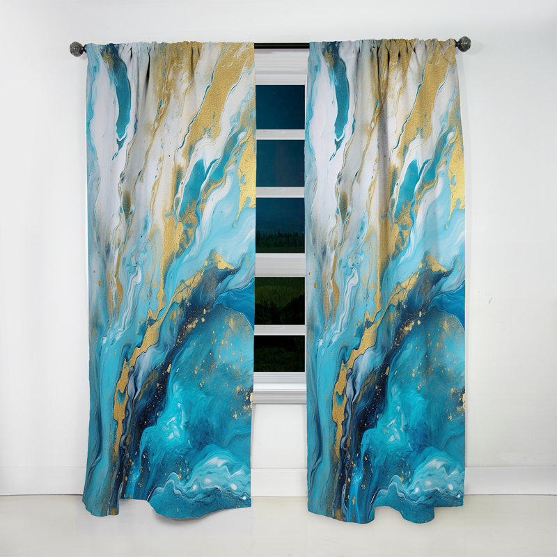 Turquoise Gold Infused Marble III - Modern Curtain - Velvet Room Darkening - 1 panel, 52" W x 95" L