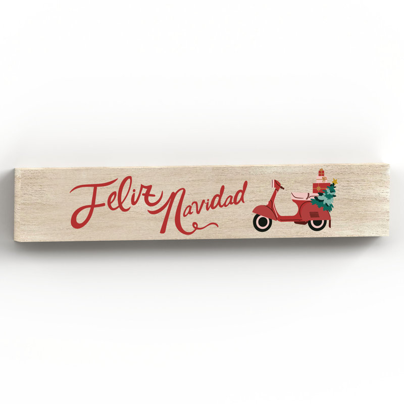 Lal Feliz Navidad Festive Scooter Christmas Wooden Memento Letter Block