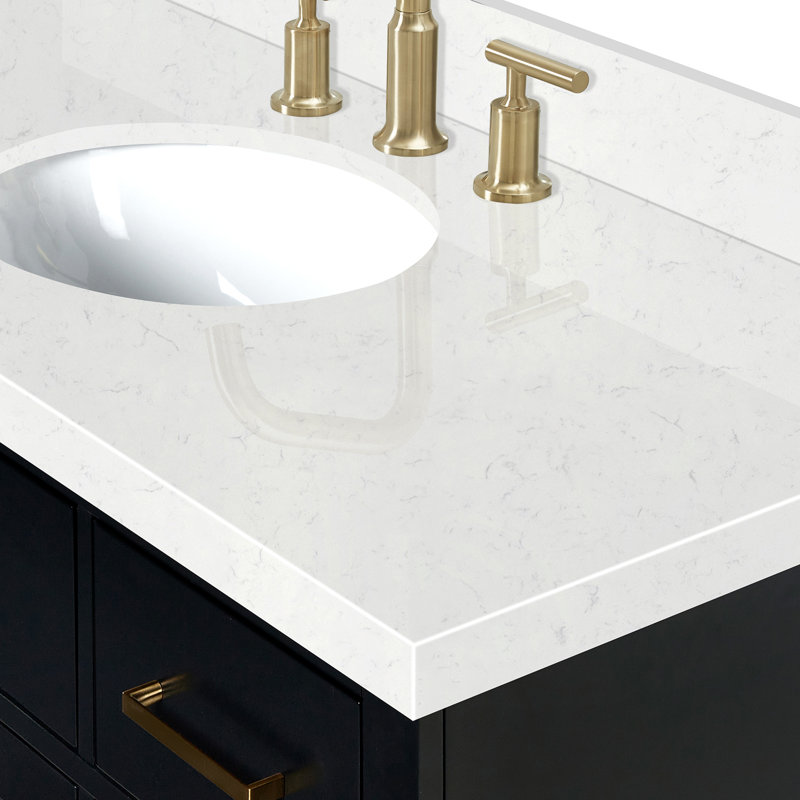 Tidworth 48'' Solid Wood Single Bathroom Vanity with 1.5'' Carrara Quartz Top Sink, Black Oak, Oval