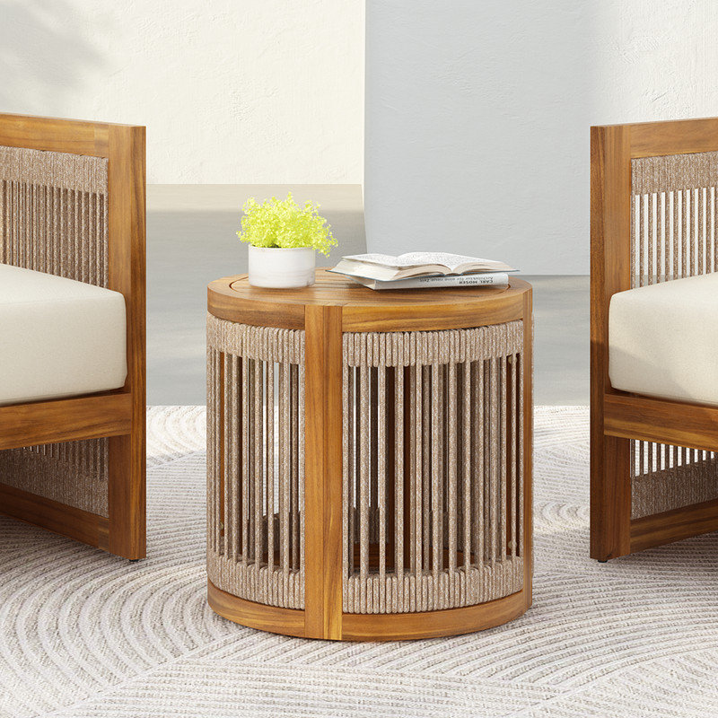 Table d'appoint d'extérieur en corde tissée à la main avec durabilité toutes saisons