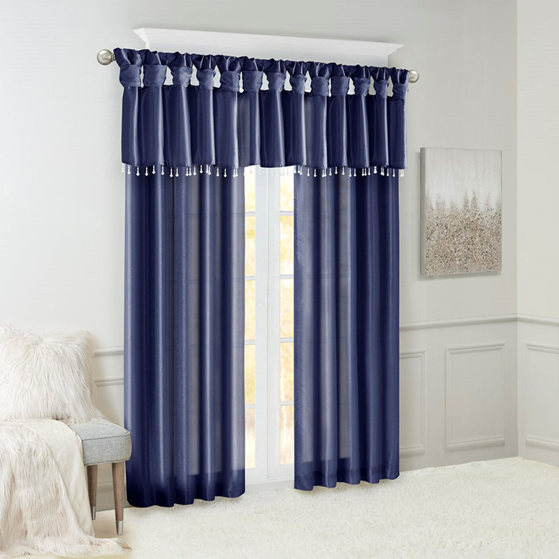 Twisted tape lined curtain panel, Navy, 50" W x 108" L