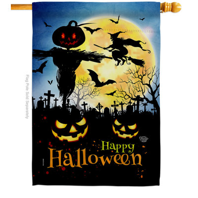 Double Sided 40'' H x 28'' W Polyester Halloween House Flag