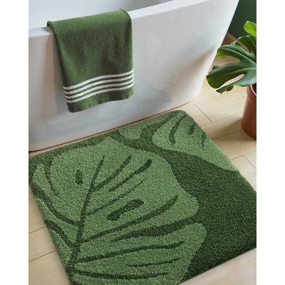 Tapis de bain carré 61 x 61 cm, motif Monstera à feuilles vertes, absorbant et à séchage rapide, en microfibre douce et épaisse. Parfait pour la douche, la baignoire et le lavabo. Décoration intérieure.