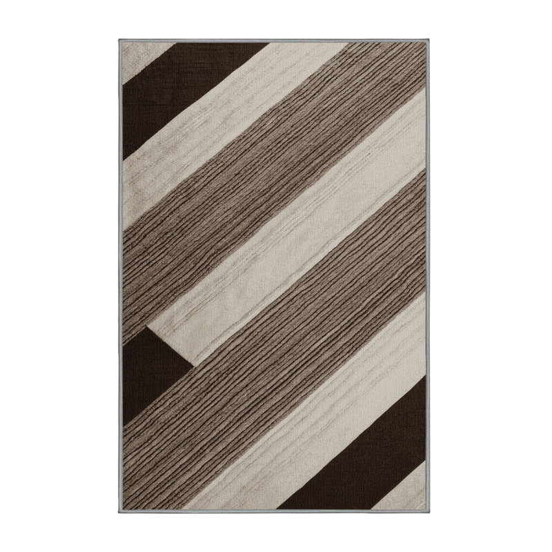 Washable Greige Deep Brown Striped Area Rug, Runner 2' x 4'