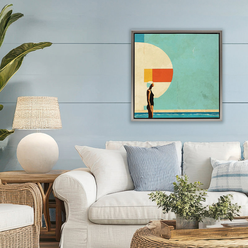 Cadre flottant géométrique Mid-Century pour piscine, design par Layla Oz, H 25 po x l 25 po, Cadre flottant gris lustré