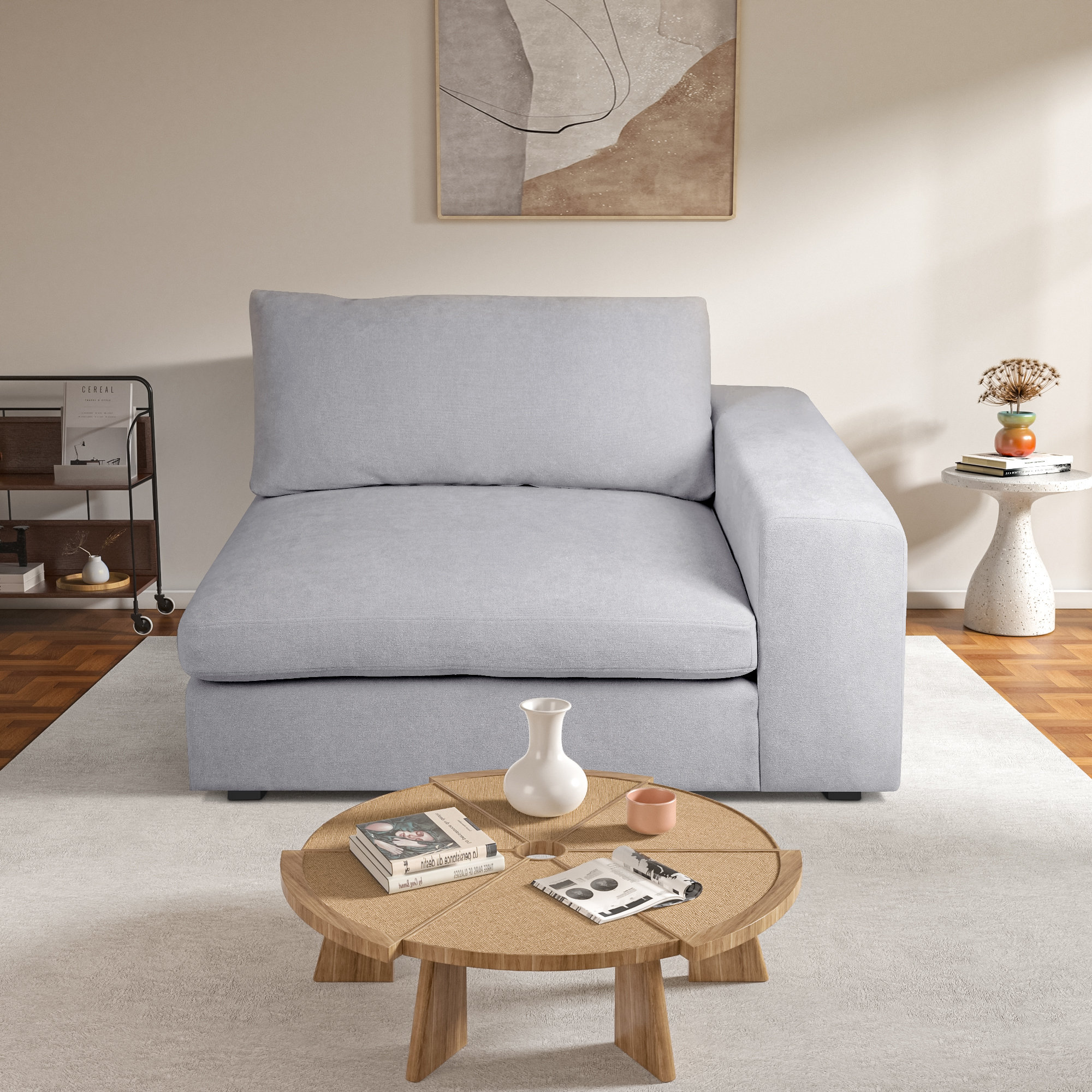 Ojai 50" Wide One Arm Chair, Gray Chenille