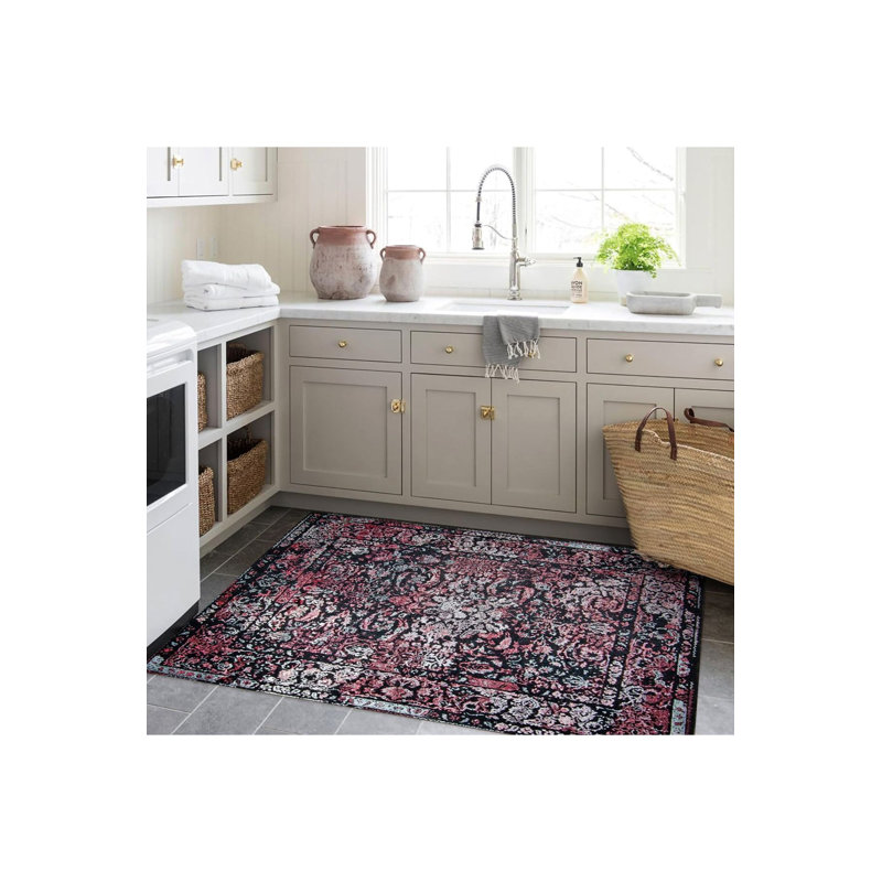 Tapis décoratif moderne à motif tissé coloré lavable à la machine, Sous-tapis rectangulaire de 3 pi 3 po x 4 pi 11 po