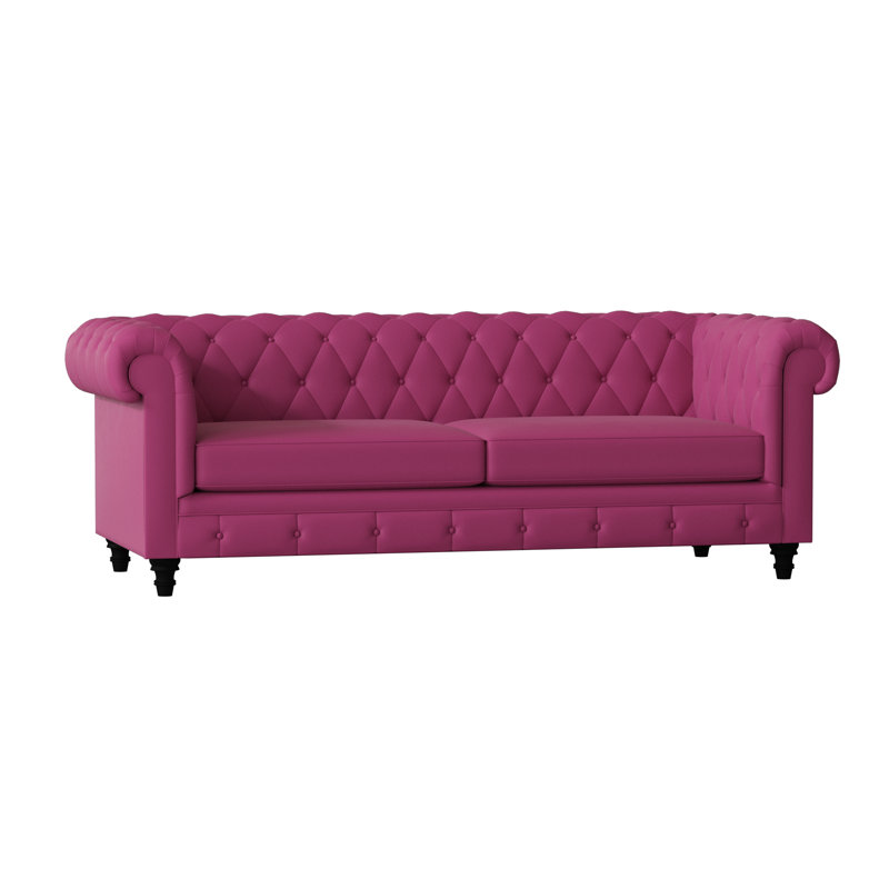 Canapé Chesterfield à accoudoirs roulés, Rose Klein, Noir, 72 pouces