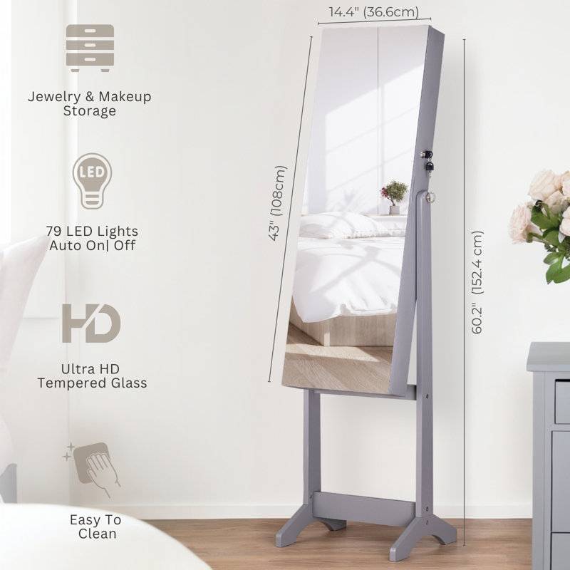 Miroir pleine grandeur avec rangement, Gris