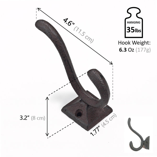 5 Pack Rustic Wall Hooks Heavy Duty Cast Iron Vintage Inspired Antique Black Hooks For Mudroom