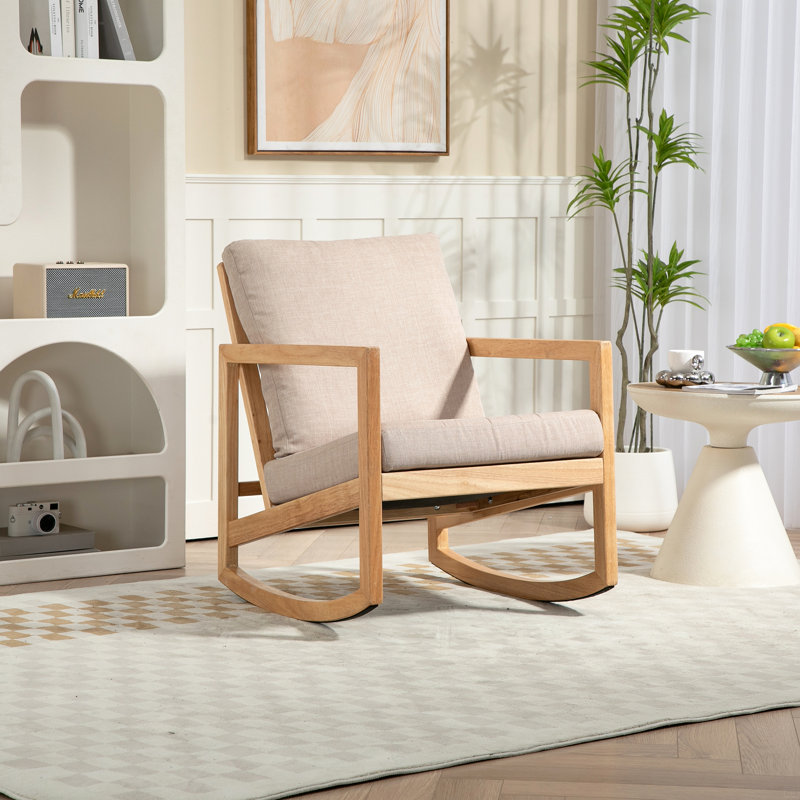 Fauteuil oscillant rembourré, structure en bois d'hévéa