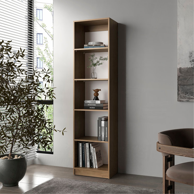 Bibliothèque en chêne naturel et blanc à 5 tablettes avec rangement ouvert
