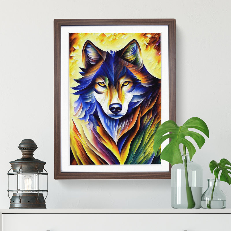 Wolf Portrait No.4 - Single Picture Frame Print, 46cm H x 34cm W x 2cm D, Walnut Framed