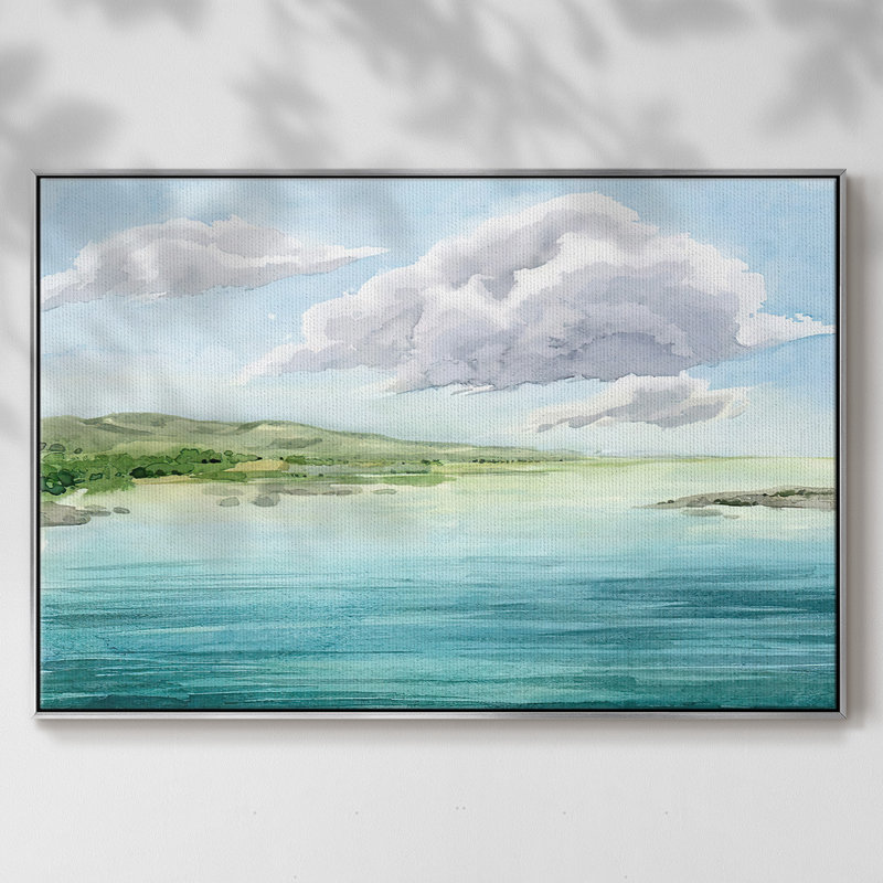 Transparent lagon II, H 27 po x l 41 po x P 2 po, Toile argentée avec cadre flottant