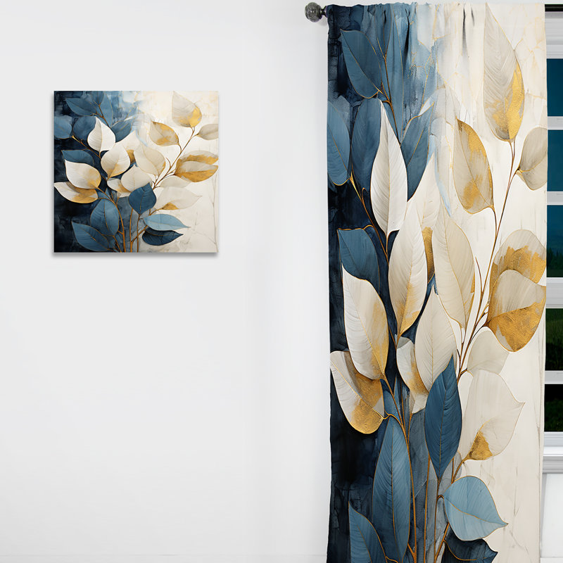 Florentine Beige and Gold Flourishing Flora Wonders Iv - Traditional Curtain - Velvet Room Darkening - 1 Panel, 52" W x 90" L