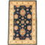 Tapis bleu marine en laine noué à la main de conception unique 4 pi 0 po x 6 pi 6 po Gytte New Age