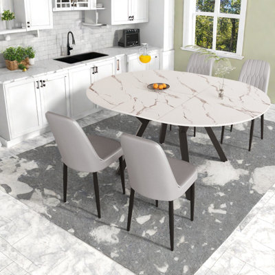Ensemble de table de salle à manger extensible moderne, en bois aggloméré et en métal, idéal pour la cuisine
