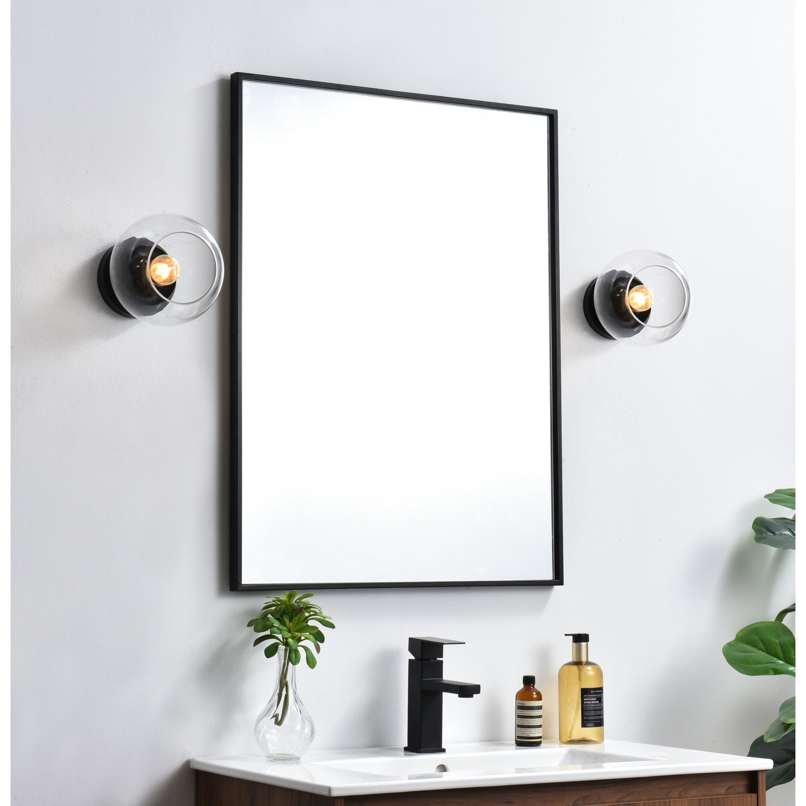 Nathalie 2 Light Glass Dimmable Armed Sconce, Black, 7" H x 7" W x 7" D, 1 Light