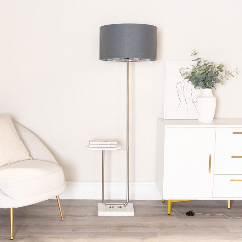 Bangerter 146cm Traditional Floor Lamp, Brushed/White, No, Grey