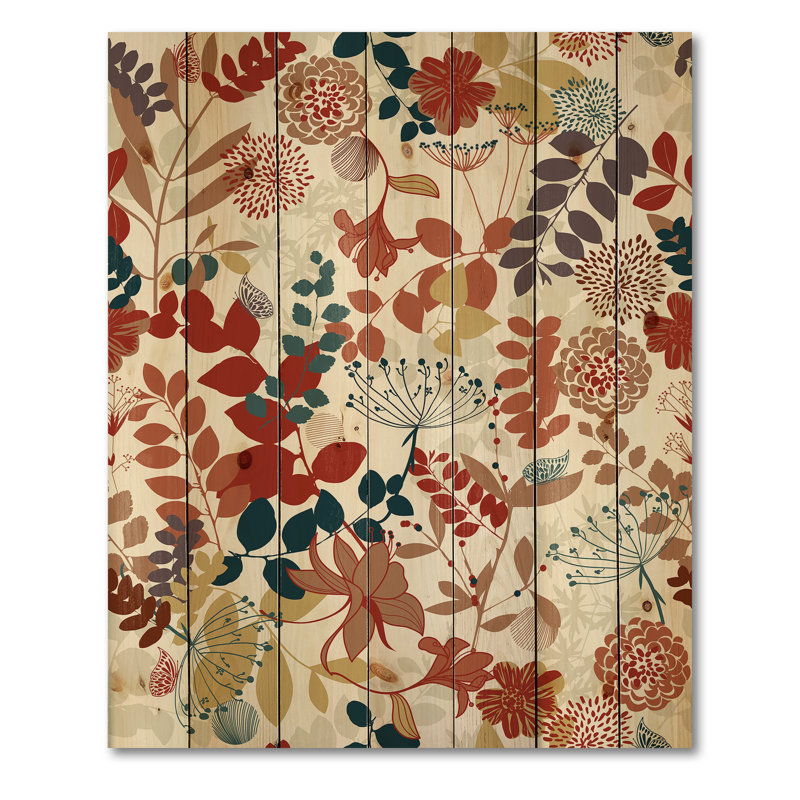 Jardin botanique rétro - reproduction bohémienne et éclectique sur bois de pin naturel, H 35 po x l 25 po x P 0,78 po